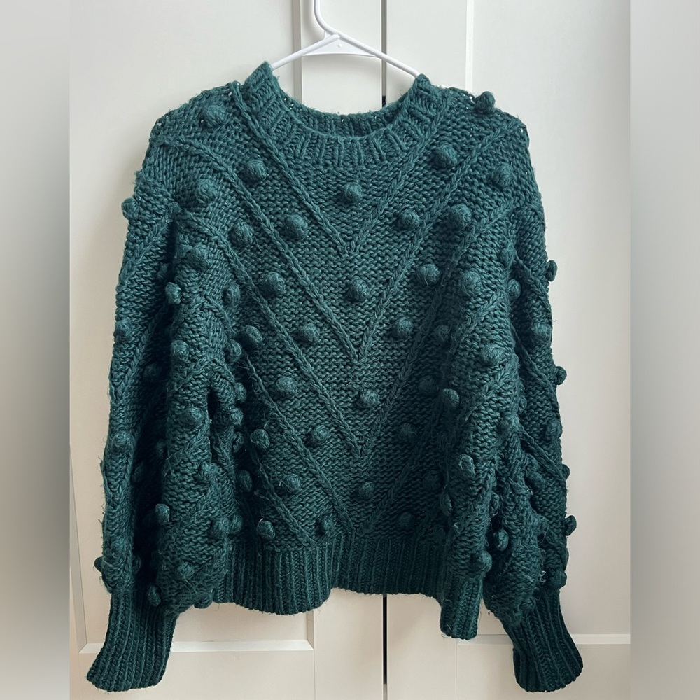 Anthropologie C/MEO Collective Trade Places Pom Pom Evergreen Knit Sweater XS